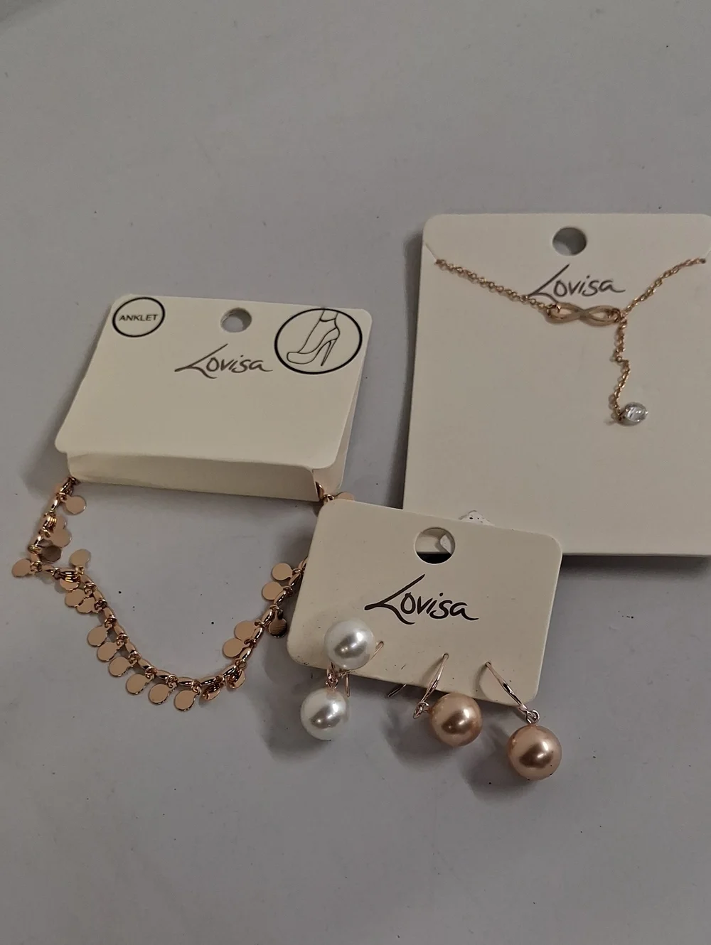 NWT Lovisa Rose Gold Necklace, Pearl Drop Earrings and Anklet Set - Rose Gold